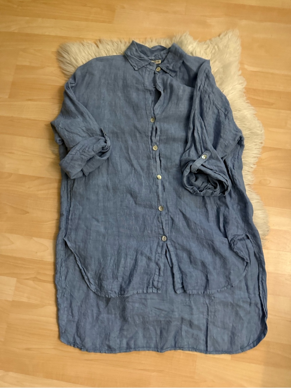 Linen Crush Blue Denim High Low Tunic/ Dress  L / XL